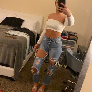 Distressed boyfriend/mom jeans